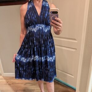 Size 6, Calvin Klein Navy Tie-Dye Halter Dress, Vintage